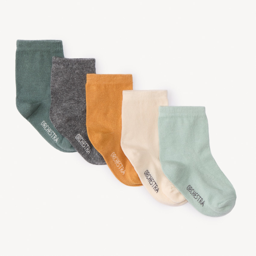 Lot de 5 paires de chaussettes normales unis pour bébé garçon - Beige