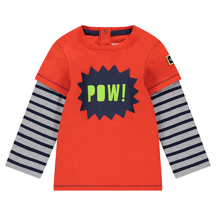 Tee-shirt manches longues effet 2 en 1 avec rayures et print 