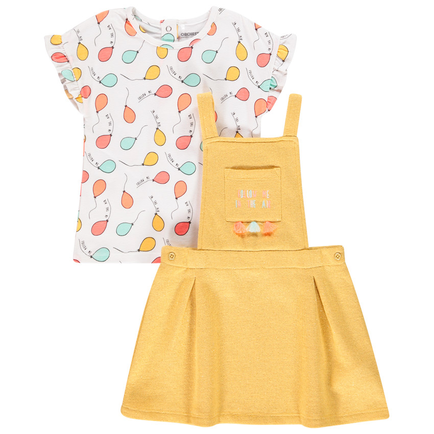 ensemble robe + t-shirt manches courtes pour bébé fille - jaune clair