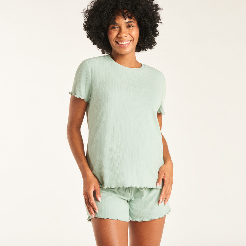 Ensemble de pyjama t-shirt manches courtes + short avec bandeau haut de grossesse