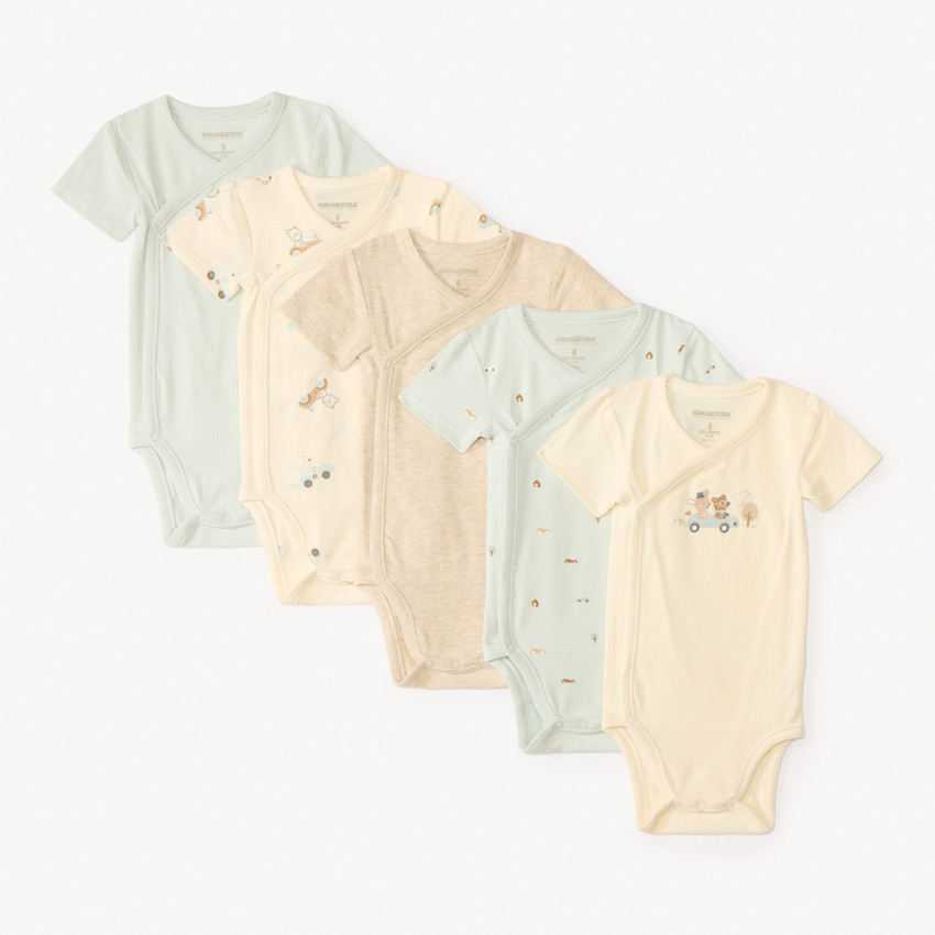 Lot de 5 bodies manches courtes motifs voitures pour bébé garçon (ouvertures différentes selon l'âge)