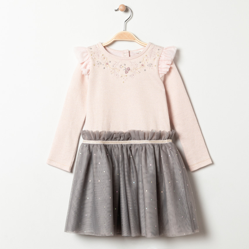Robe de fêtes manches longues effet 2 en 1 pour enfant fille 