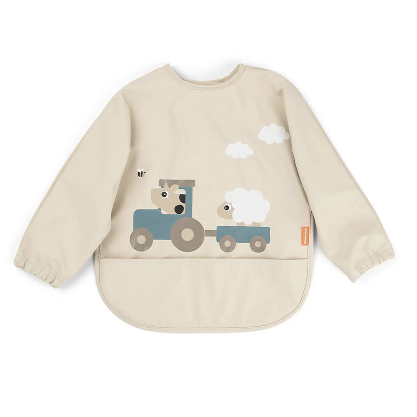 Bavoir imperméable avec poche et manches longues Tiny Farm sable 