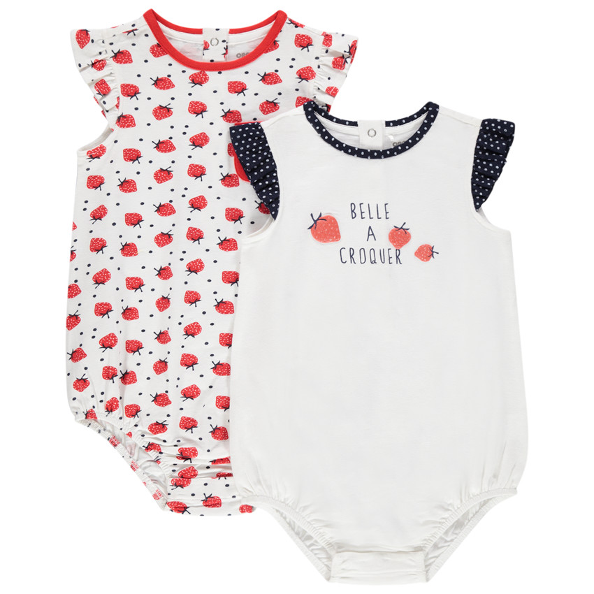Lot de 2 combinaisons courtes en coton print fraises pour bébé fille 