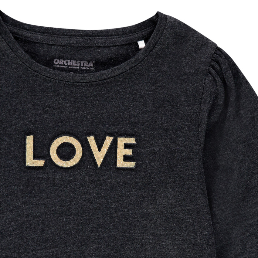 T-shirt manches longues chiné à inscription dorée 