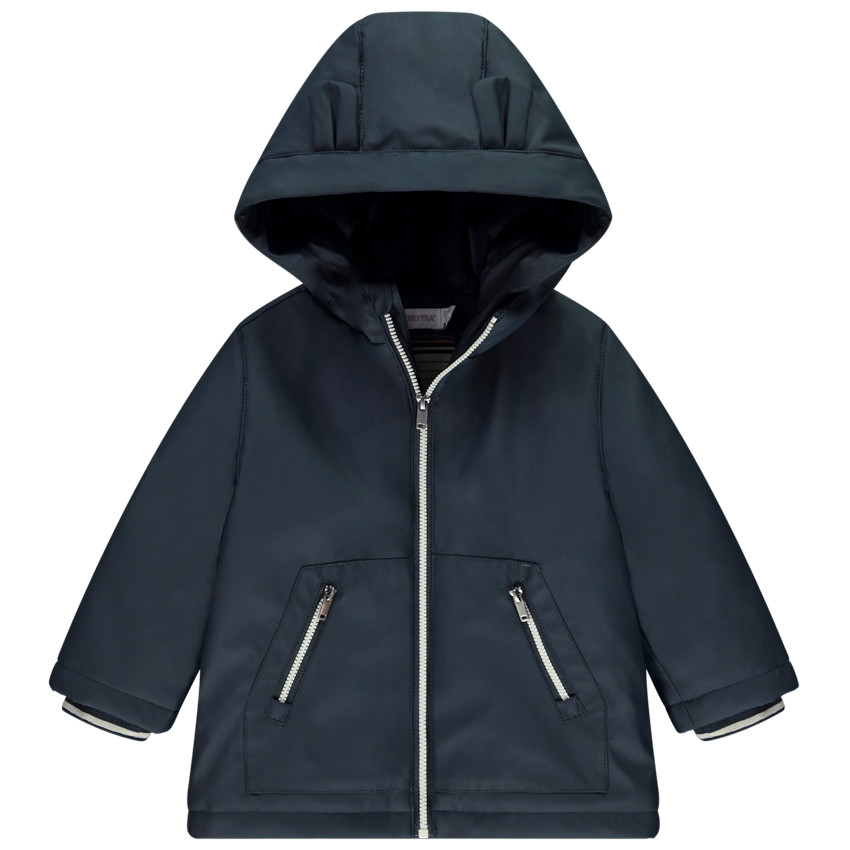 Parka gomme et velours uni avec capuche pour bébé garçon