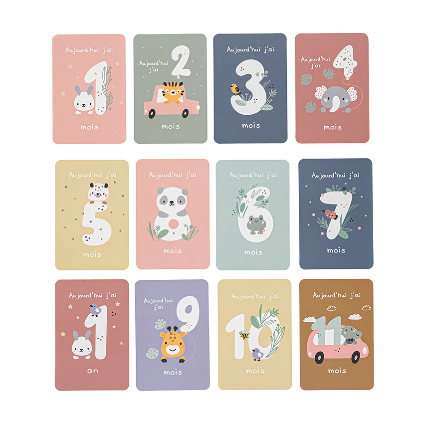 Set toise murale + 12 cartes étapes Animaux 
