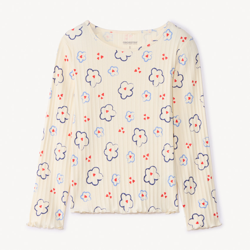 T-shirt manches longues imprimé fleurs plates pour fille 
