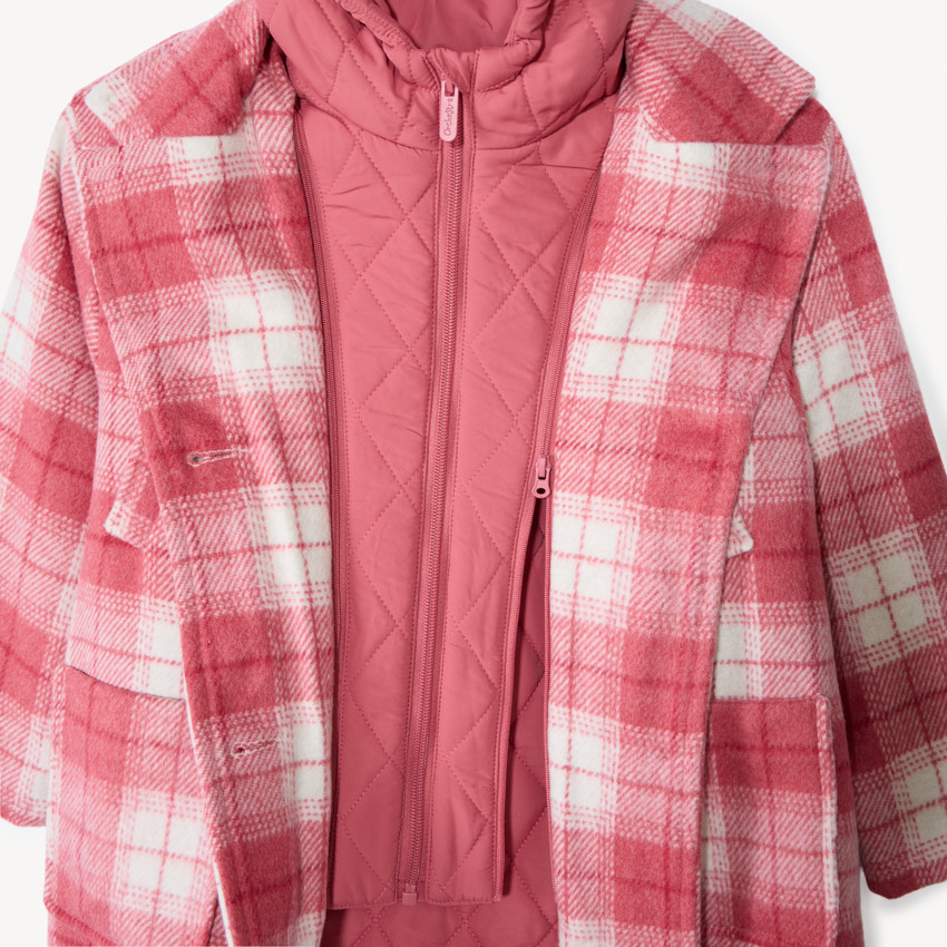 Manteau évolutif en drap de laine à carreaux pour fille  