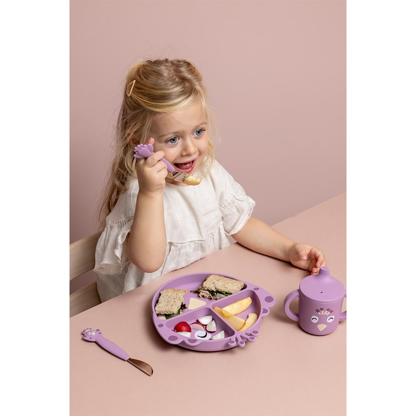 Assiette silicone avec ventouse et compartiments Mrs Peacock 