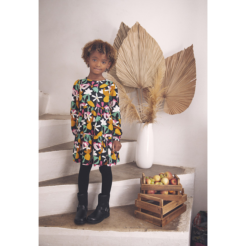 Robe manches longues imprimée fleurs pour enfant fille 