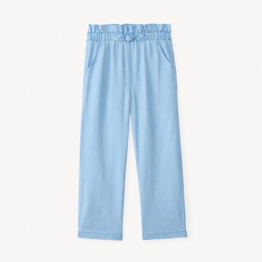Pantalon large coupe paper bag avec nœud pour fille