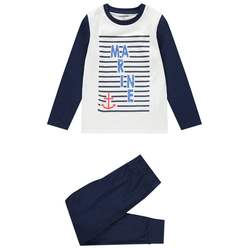 Pyjama en coton bio à rayures et texte  