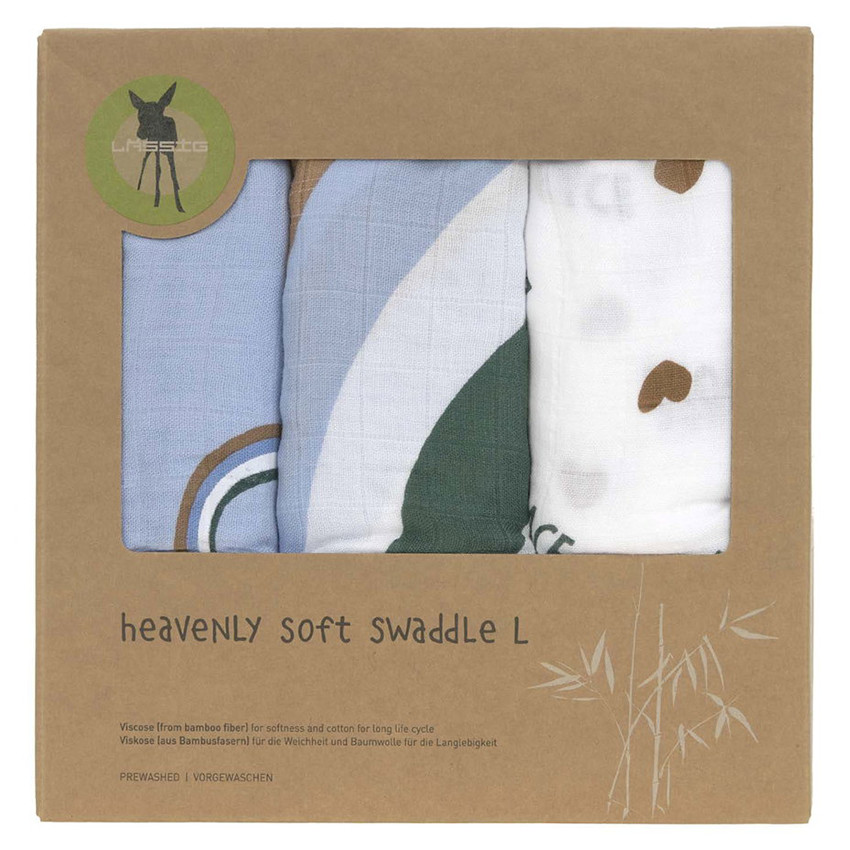 Lot de 3 langes 80 x 80 cm Happy Rascals Bleu ciel 
