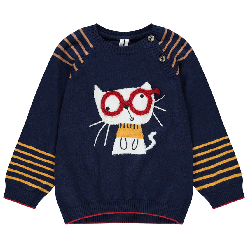 Pull en tricot motif chat en jacquard 