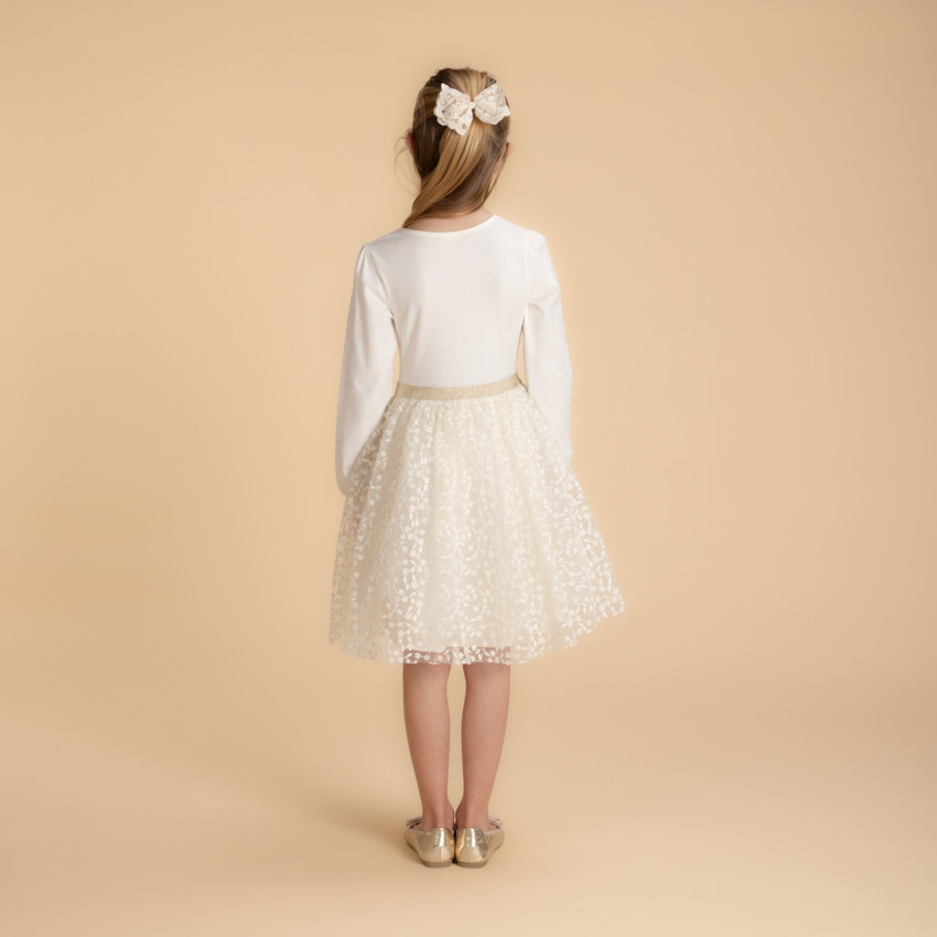 Robe de cérémonie à tulle brodé et motif cœur pour fille 