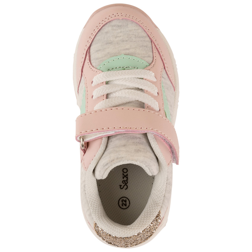 Baskets de sport gris chiné à lacets et velcro pour bébé fille 