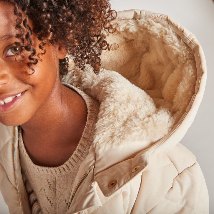 Doudoune manches longues en twill et sherpa + gilet pour fille 