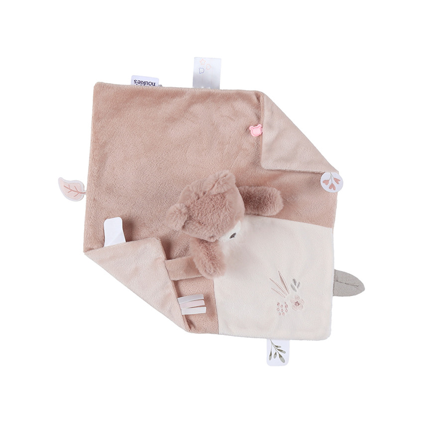 Doudou plat en veloudoux Lily l'ours rose 
