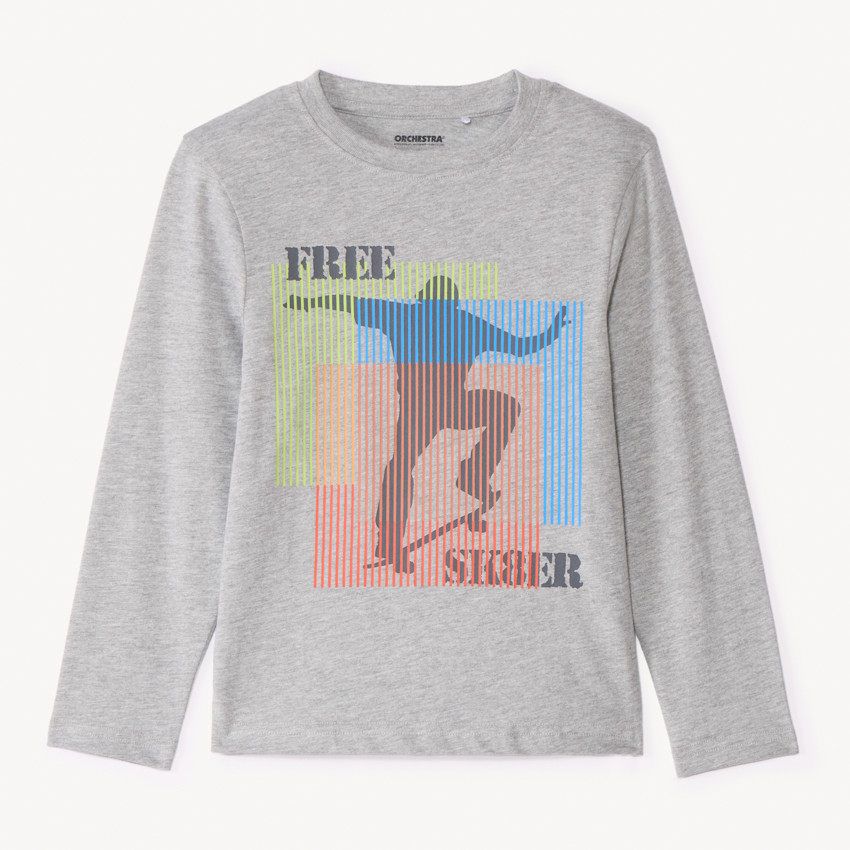 T-shirt manches longues uni avec soft print pour garçon - Gris