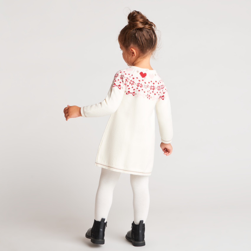 Robe bébé fille manches longues en tricot jacquard 