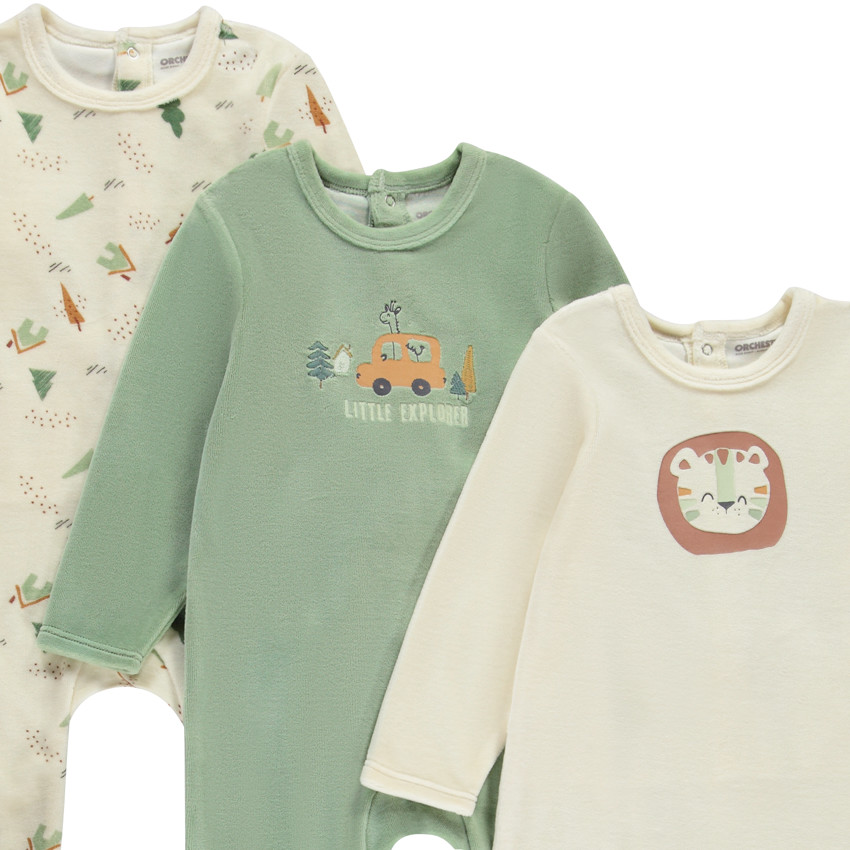 Lot de 3 dors-bien velours fantaisie pour bébé garçon avec ouvertures différentes selon l'âge 