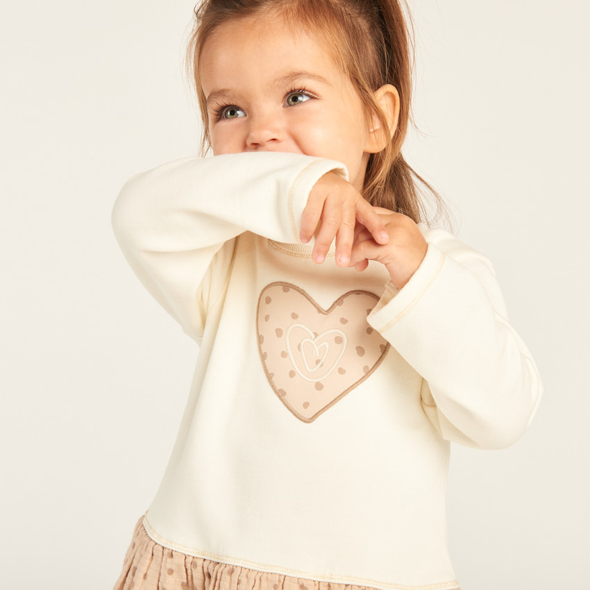 Robe bi-matière effet 2 en 1 à pois pour bébé fille 