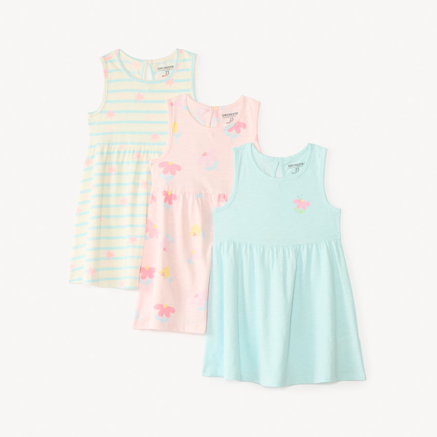 Lot de 3 robes débardeurs motifs fleuris pour bébé fille