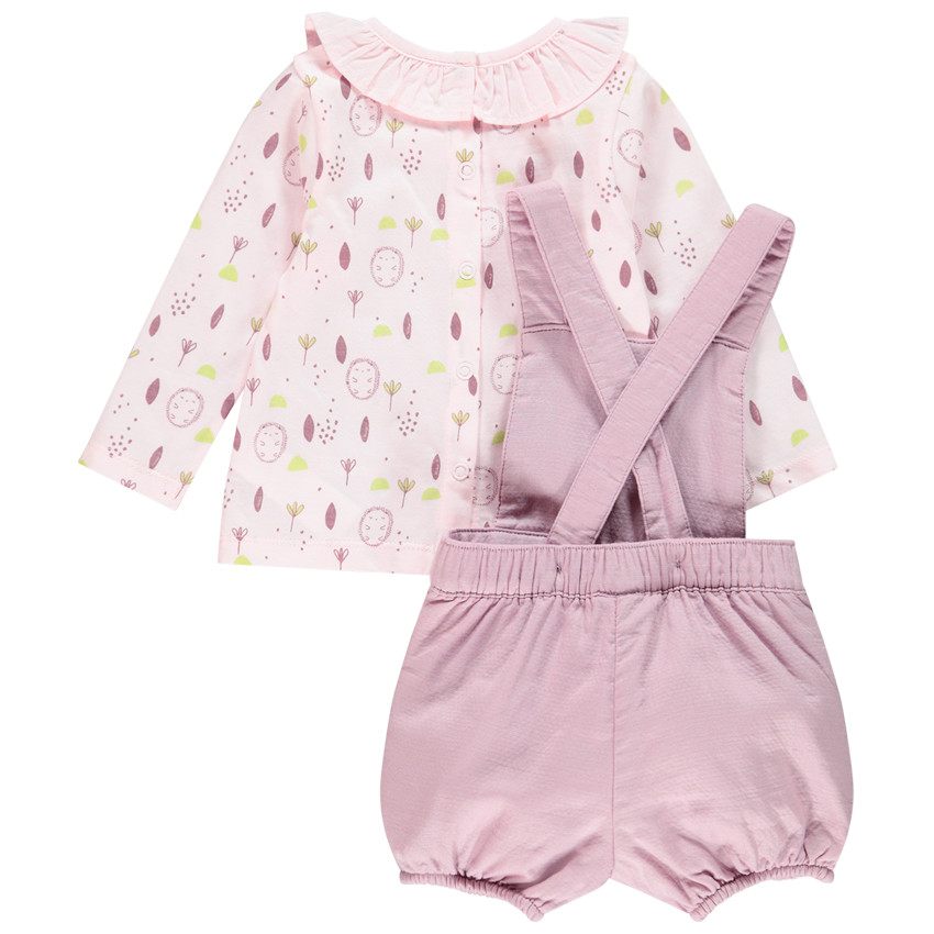 Ensemble avec salopette courte et t-shirt imprimé pour bébé fille 