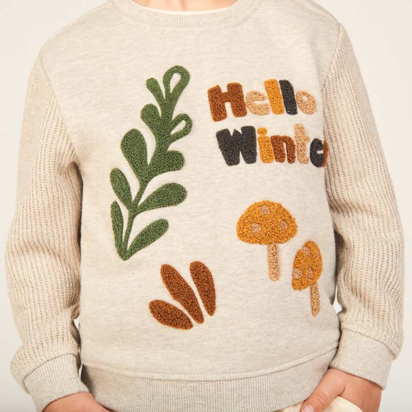 Pull bi-matière à patchs bouclettes pour bébé garçon 