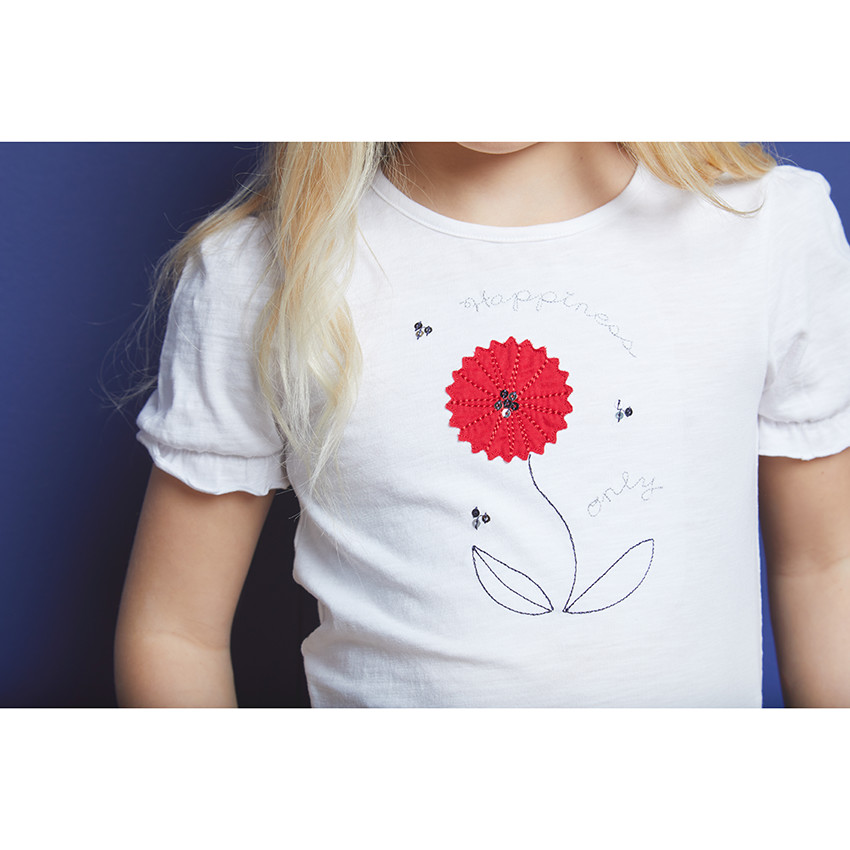 T-shirt manches courtes patch fleur brodé pour fille 