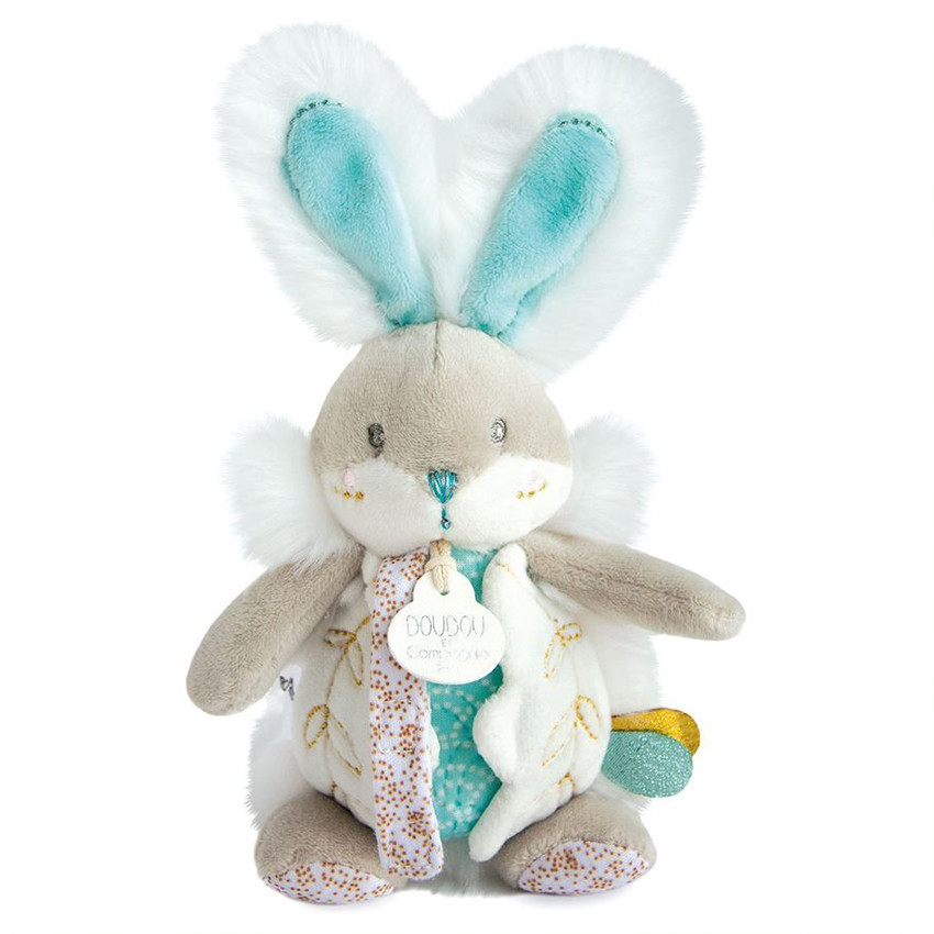 Doudou attache-sucette avec hochet Lapin de Sucre 