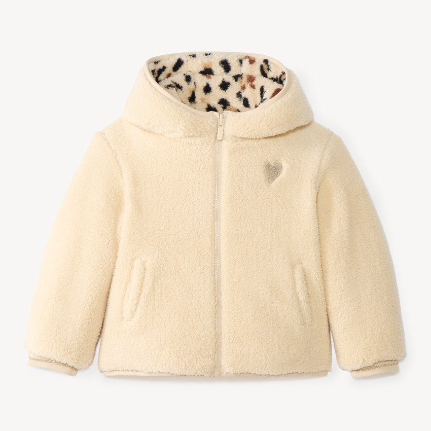 Veste fille en sherpa réversible motif léopard 