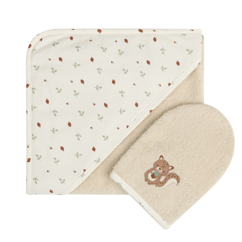 Set de bain avec cape et gant de toilette Roi des Forêts beige