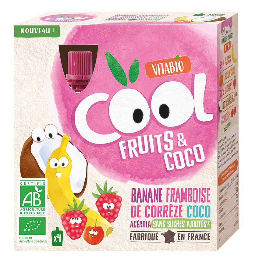 Lot de 4 gourdes Cool fruits et coco  