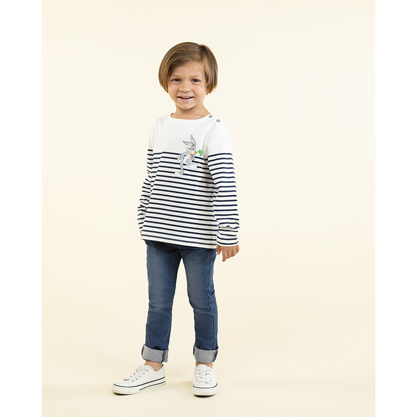T-shirt manches longues en jersey esprit marinière avec patch print Bugs Bunny pour garçon 