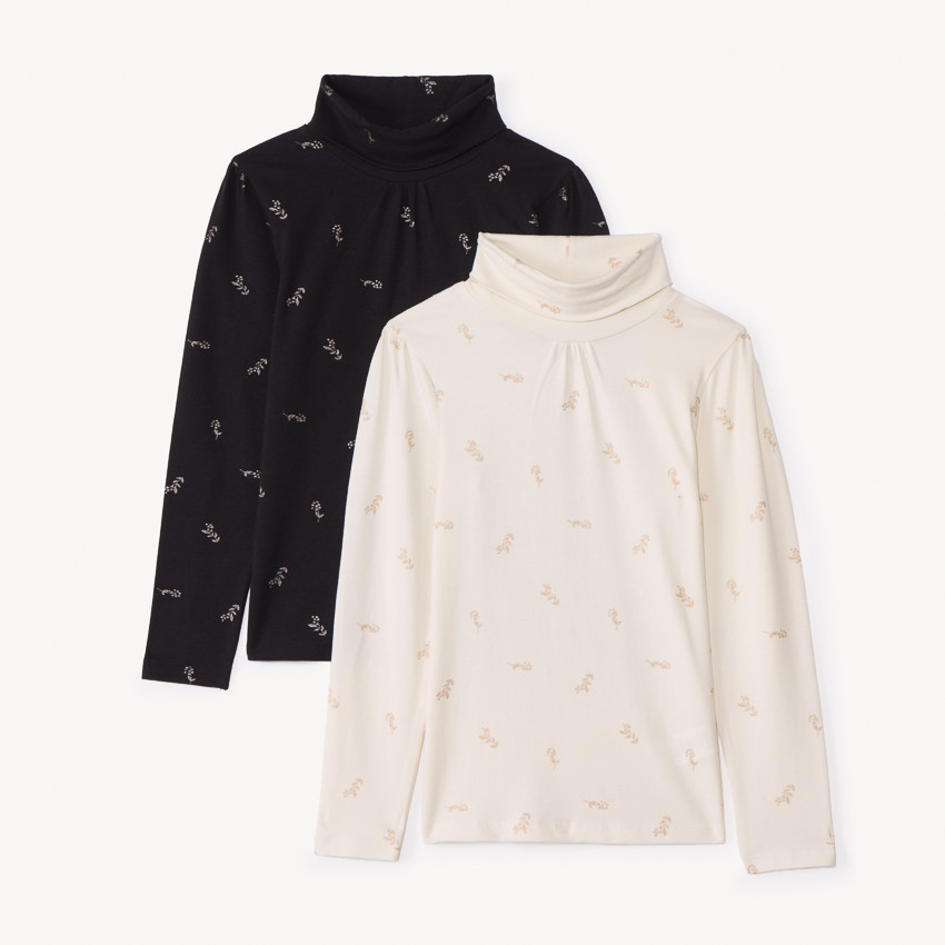 Lot de 2 Sous-pulls à col roulés fantaisie pour fille