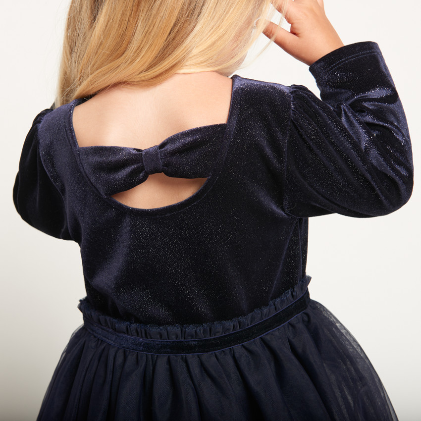 Robe de fête manches longues effet 2 en 1+ bandeau pour bébé fille 