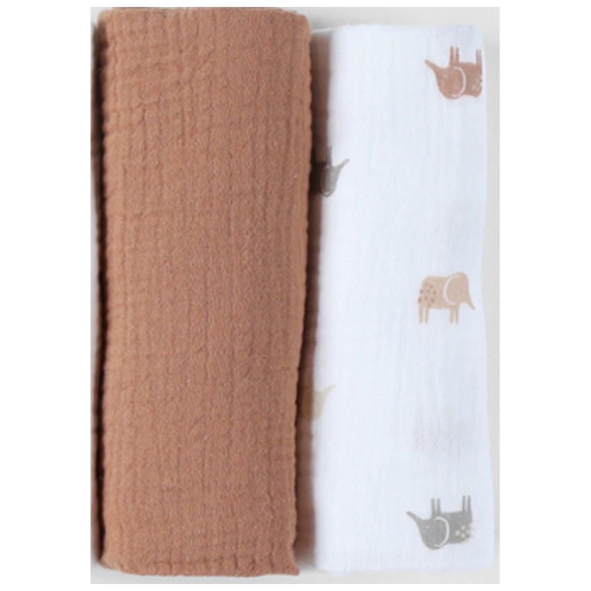 Noukie's - Langes tétra 100x100cm Eléphants Ecru 2pcs - Multicolore
