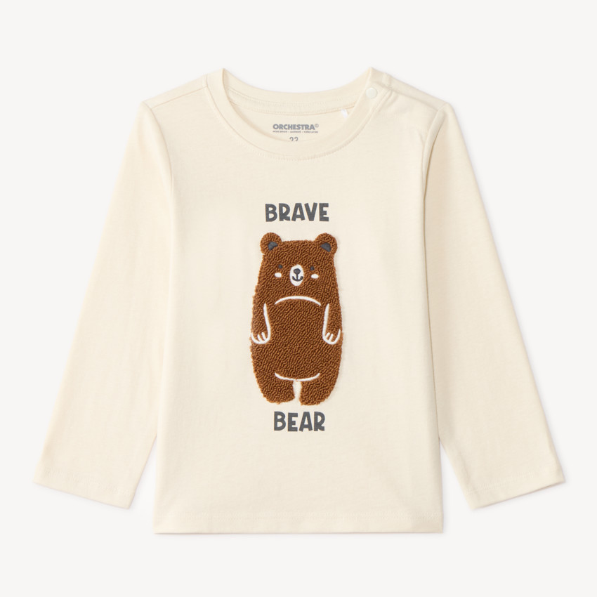 T-shirt manches longues bébé garçon broderie bouclette fantaisie 