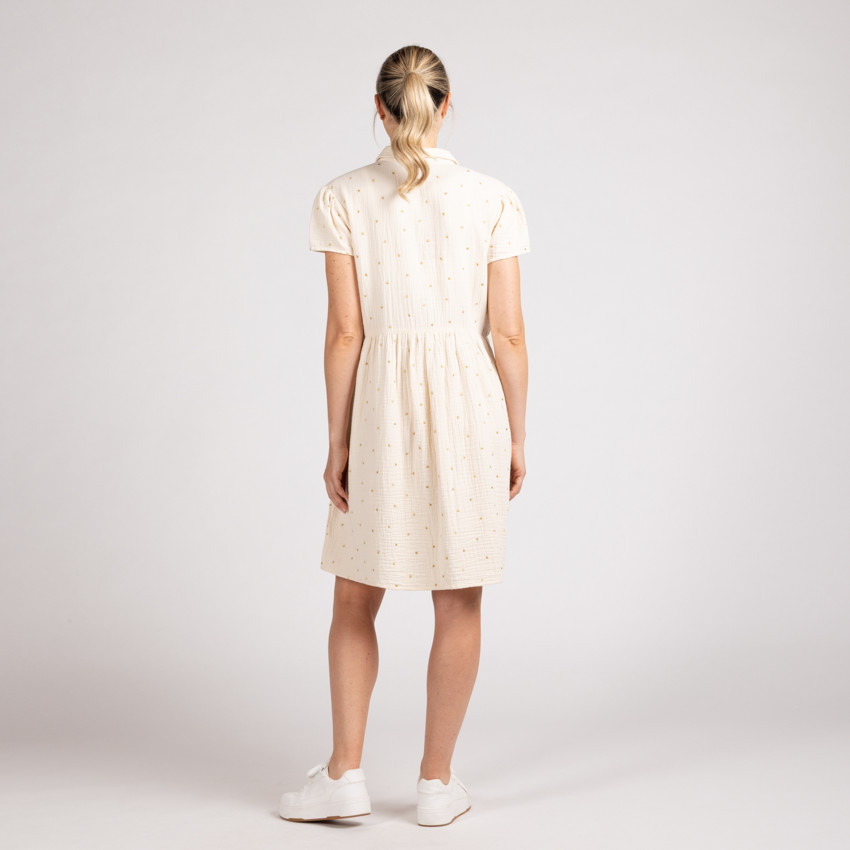 Robe chemise en gaze à cœurs brodés pour femme 