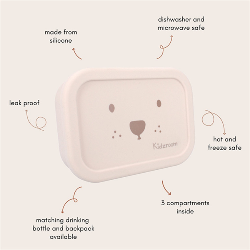 Lunchbox Silicone 3 compartiments Ours Sable - Beige (Kidzroom) - Image 2