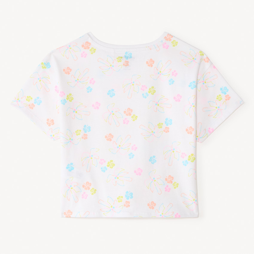 T-shirt manches courtes à nouer imprimé fantaisie pour fille 