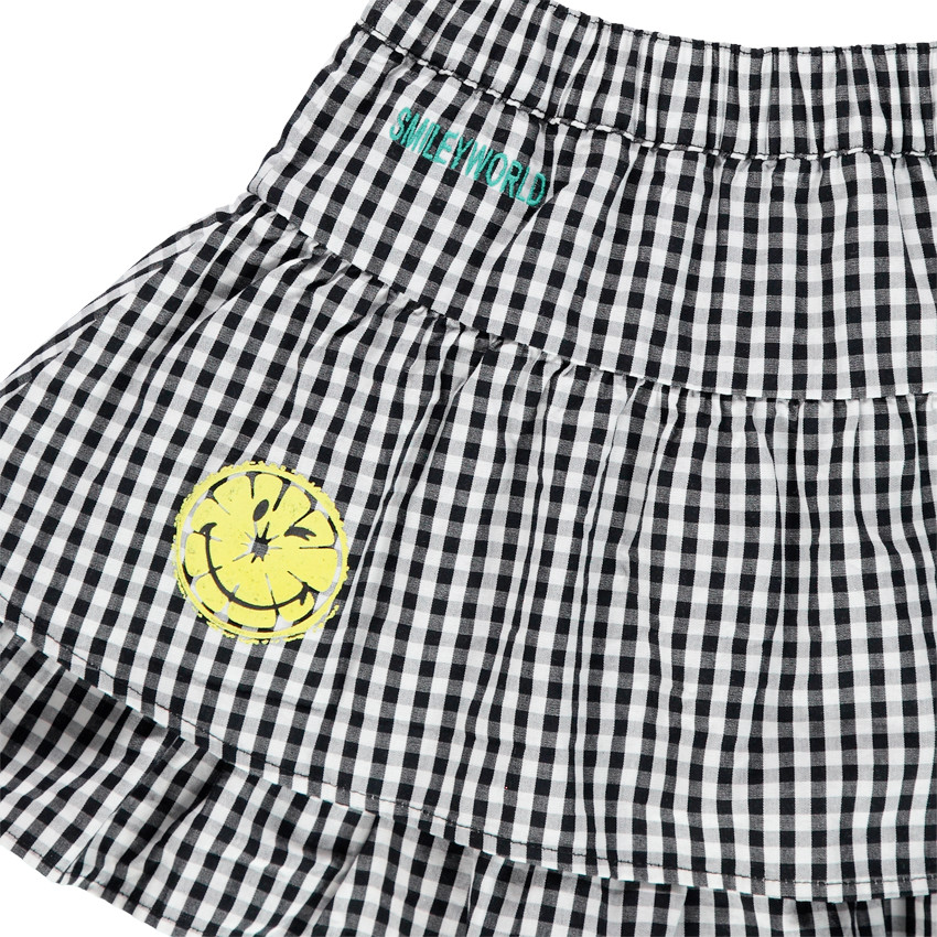Jupe courte à carreaux vichy print Smiley et cerises brodées 