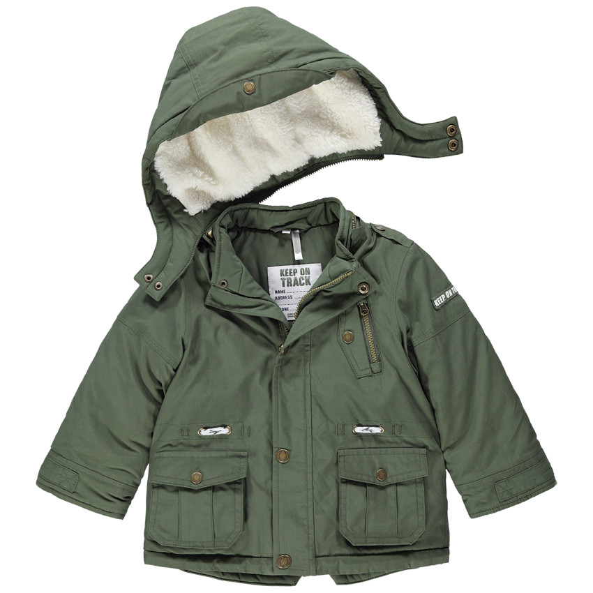 Parka kaki doublée sherpa à poches et capuche amovible 