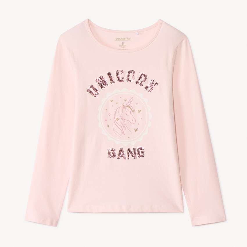 T-shirt manches longues avec sequins fantaisie pour fille  