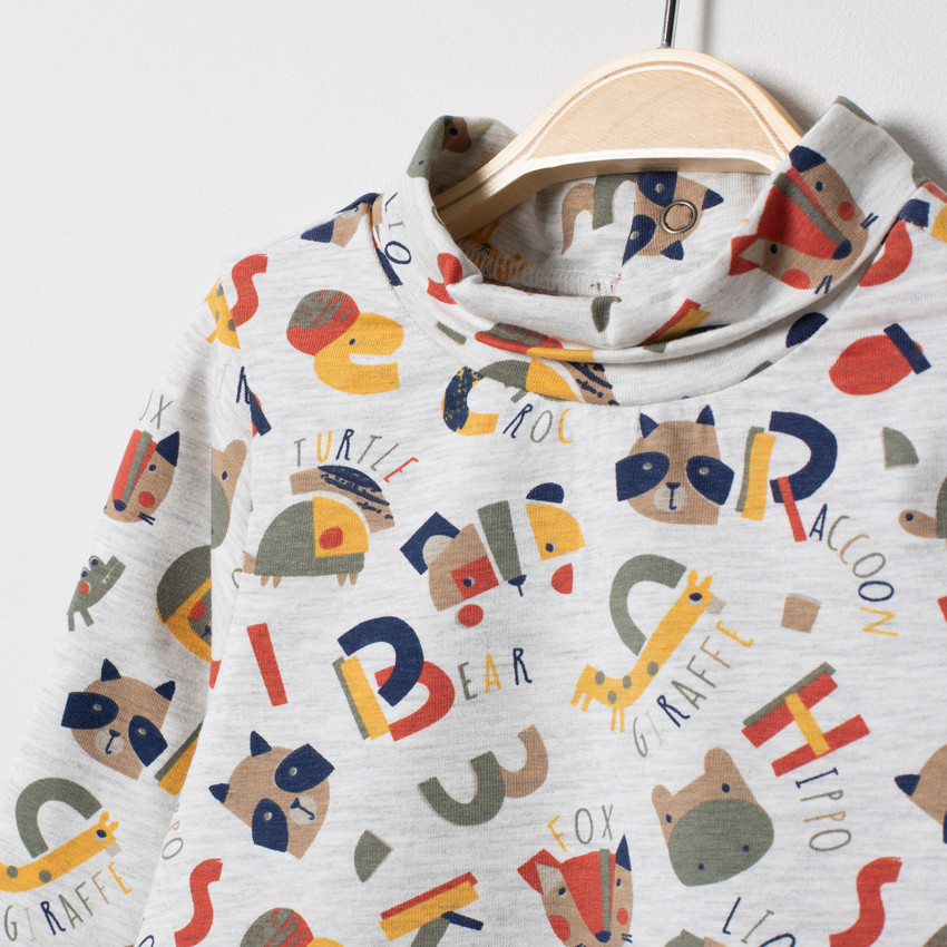 Sous-pull col cheminée imprimé lettres et animaux all-over 