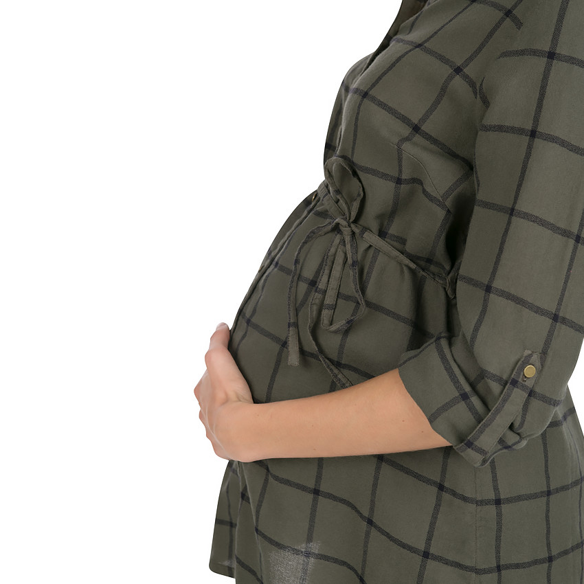 Chemise longue à carreaux avec liens à nouer 