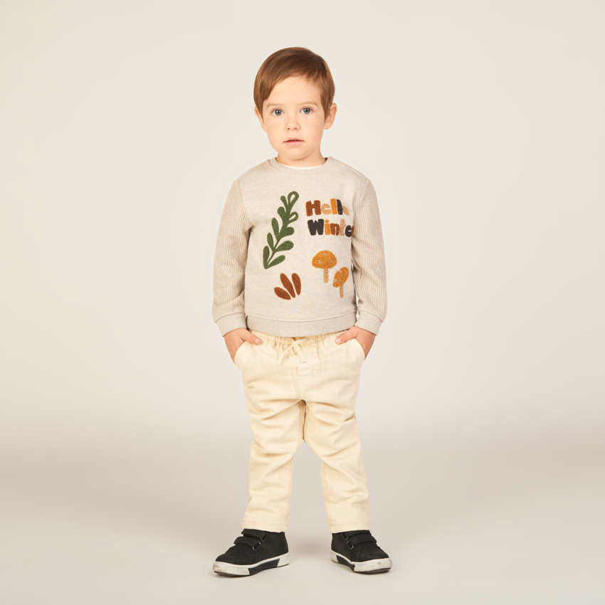 Pull bi-matière à patchs bouclettes pour bébé garçon 