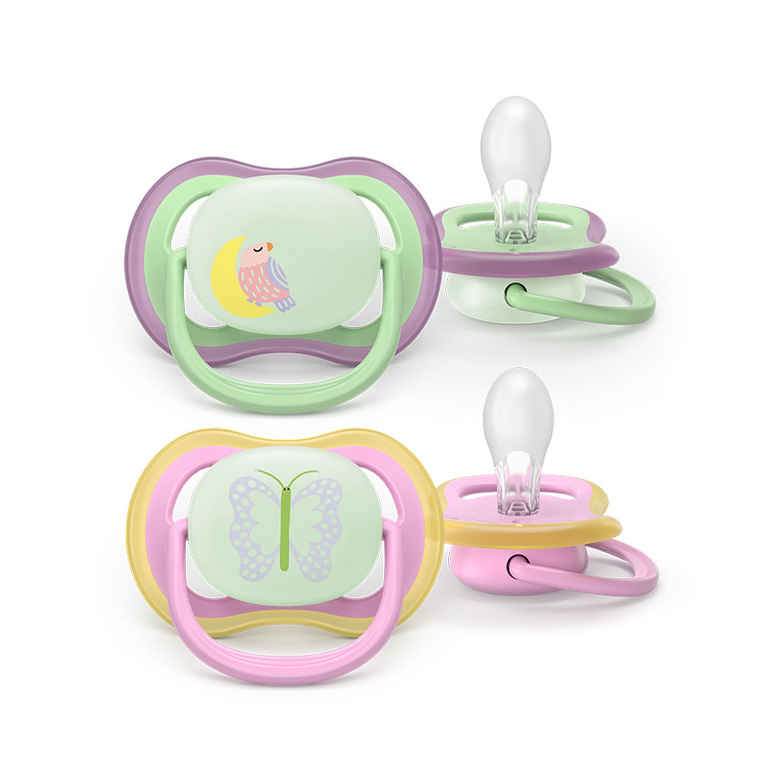 Lot de 2 sucettes silicone 6-18M Ultra Air nuit décorées